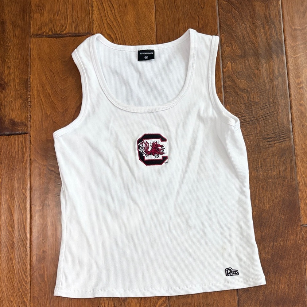 White Tank Top with Gamecock Patch